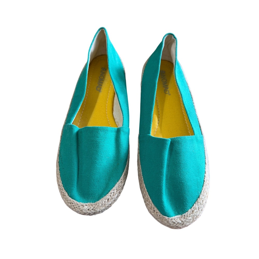 Nomad Turquoise Canvas Espadrille Flats Yellow Insole Slip On Shoes Women‎ 9